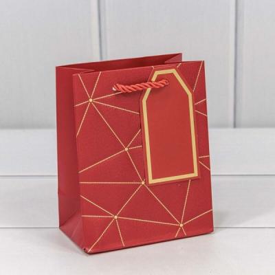 Подарочный пакет люкс бумажный с тиснением 12*15*7 см Треугольники красный 440964