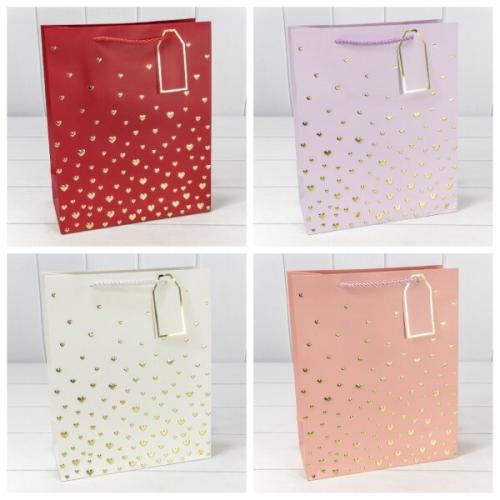 Подарочный пакет люкс бумажный с тиснением 26х32х12 см Сердечки (микс) 445144