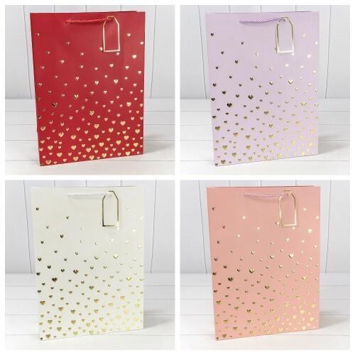 Подарочный пакет люкс бумажный с тиснением 31х42х12 см Сердечки (микс) 445143