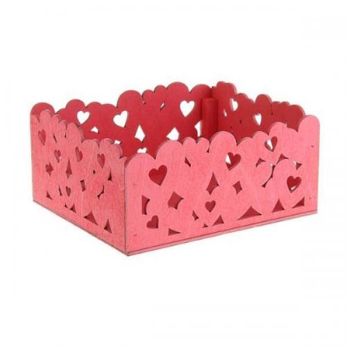 Подарочный ящик деревянный 18*15*9 см Сердца розовый 230572