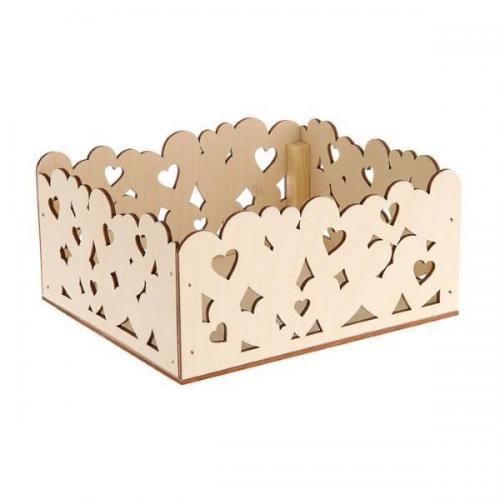 Подарочный ящик деревянный 18*15*9 см Сердца неокрашеный 23057