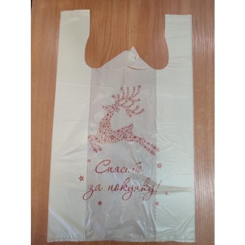 Полиэтиленовый пакет майка ПНД 14 мкм 26+14х48 см Олень бежевый 100 шт