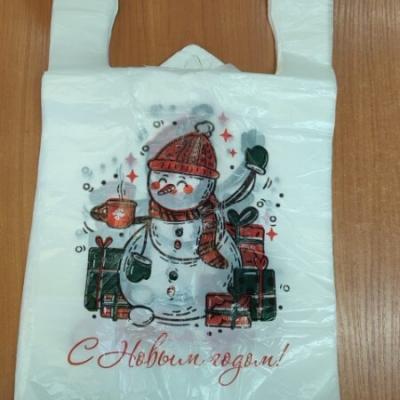 Полиэтиленовый пакет майка ПНД 26+14х48 см Снеговик белый 100 шт