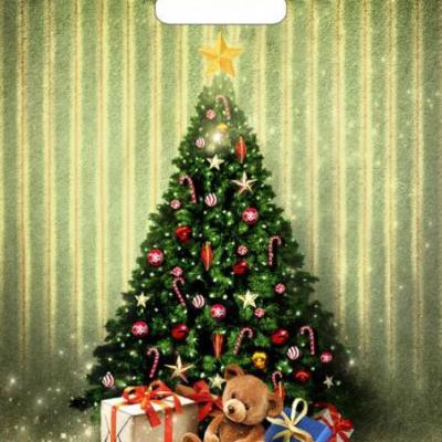 Полиэтиленовый пакет новогодний Мишутка с подарками с вырубной ручкой 31*40 см 35 мкм 50 шт