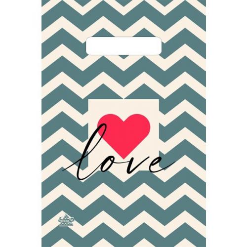 Полиэтиленовый пакет ПВД с прорубной ручкой 30 мкм 20х30 см Влебленность 100 шт