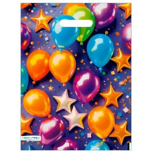 Полиэтиленовый пакет ПВД с прорубной ручкой 60 мкм 30х40 см Разноцветные шарики 50 шт