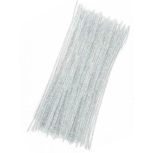 Проволока синельная с люрексом 6 мм 30 см белый с перламутром 100 шт/уп