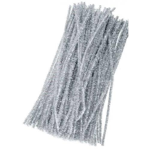 Проволока синельная с люрексом 6 мм 30 см серебро 100 шт/уп