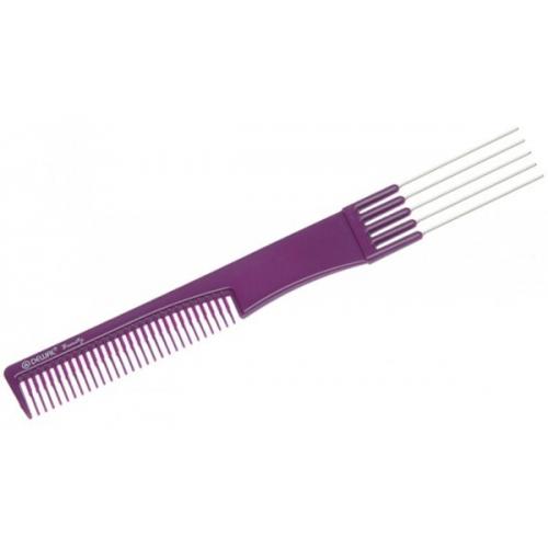Расческа-гребень 19 см Dewal Beauty DBFI6506 для начеса с металлическими зубцами, фиолетовая