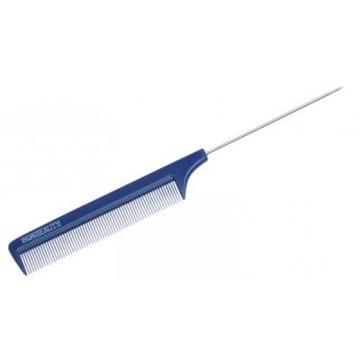 Расческа-гребень с частыми зубьями Dewal Beauty DBS6105 с металлическим хвостиком синяя 22 см