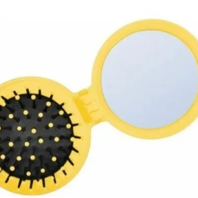 Расческа массажная 2392 YELLOW складная с зеркалом