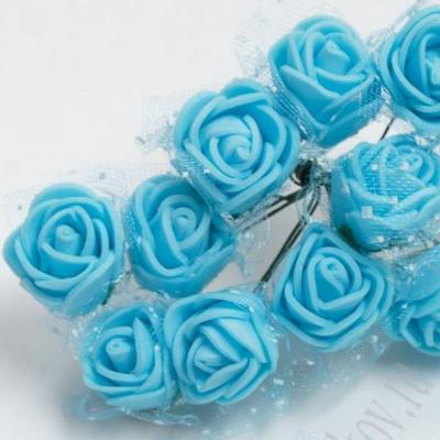 Роза фоамиран 20-25 мм (12шт) Голубой с сеточкой 171442