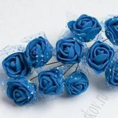 Роза фоамиран 20-25 мм (12шт) Синий с сеточкой 171447