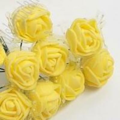 Роза фоамиран 20-25 мм (12шт) Желтый с сеточкой 171443