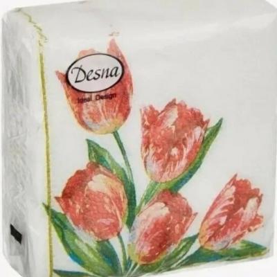 Салфетки бумажные 24*24 см Тюльпаны 1-х сл.с рис.(40 л)
