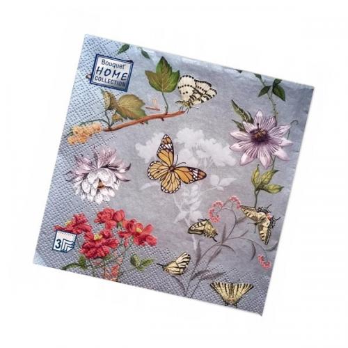 Салфетки бумажные 33*33 см 3 сл Танец бабочек с цветами 20 шт