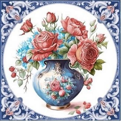 Салфетки бумажные 33*33 см 3 слоя Ваза с розами 20 л