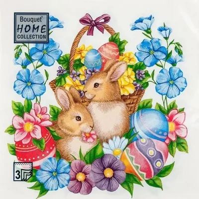 Салфетки бумажные 33*33 см Пасхальные кролики 3-х сл.с рис.(20 л)