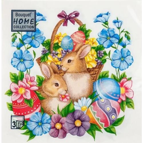 Салфетки бумажные 33*33 см Пасхальные кролики 3-х сл.с рис.(20 л)