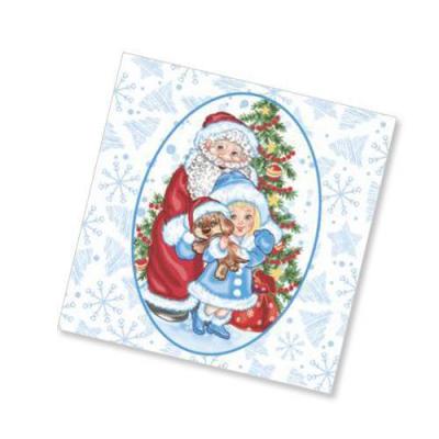 Салфетки новогодние бумажные 25*25 см Дед Мороз и Снегурочка 1-слойные с рисунком (40 л)