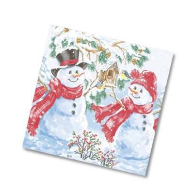 Салфетки новогодние бумажные 33*33 см Два снеговика 3-х слойные с рисунком (20 л)