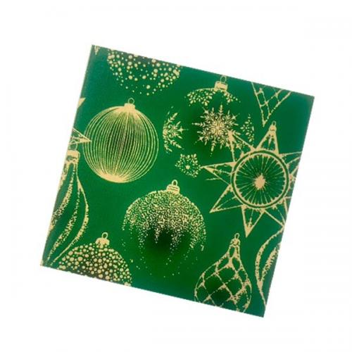 Салфетки новогодние бумажные 33*33 см Золотые украшения на зеленом 3 слоя 20 листов 902157