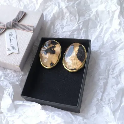 Серьги крупные с тигровой вставкой 85321