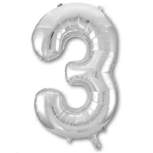 Шар фольгированный воздушный Цифра '3' Silver 40 (1 шт) 1207-2958