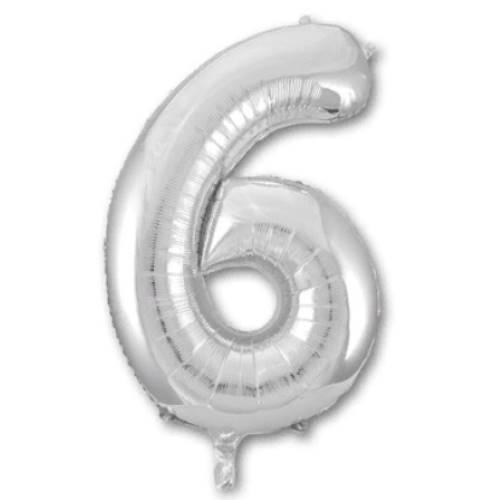 Шар фольгированный воздушный Цифра '6' Silver 40 (1 шт) 1207-2961