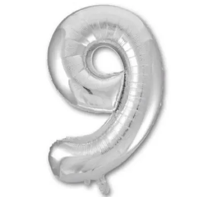Шар фольгированный воздушный Цифра '9' Silver 40 (1 шт) 1207-2964