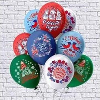 Шар воздушный латексный с рисунком (25 шт) Праздник НГ Снегири 1103-2808