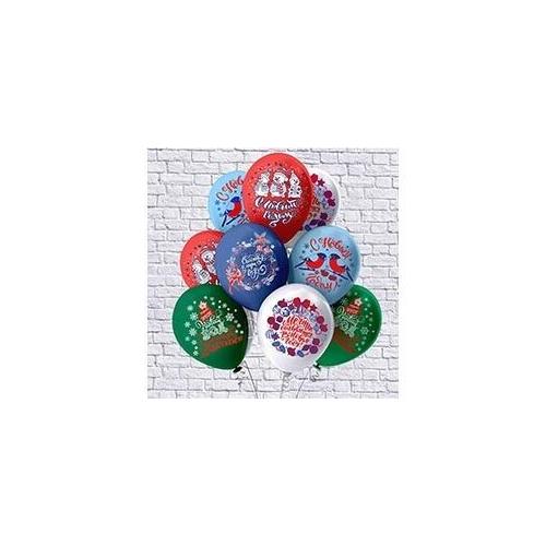 Шар воздушный латексный с рисунком (25 шт) Праздник НГ Снегири 1103-2808