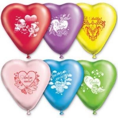 Шар воздушный латексный Сердце с рисунком Любовь Амурчики (50 шт) 1105-0192