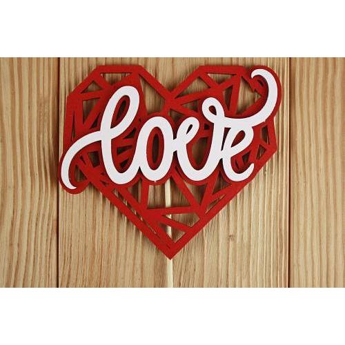 Топпер деревянный Love на сердце геометрия (12.2*30) Красный 153541
