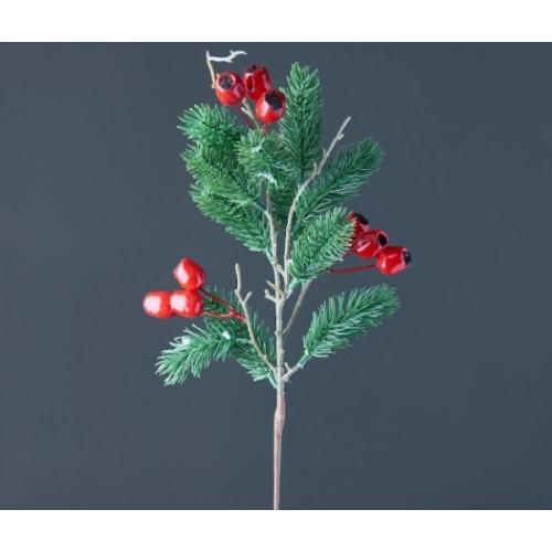 Ветка декоративная еловая с красными ягодами 54 см 50103