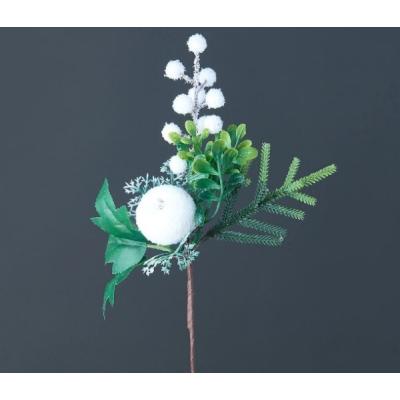 Ветка декоративная с белыми ягодами и яблоком 28 см 50110