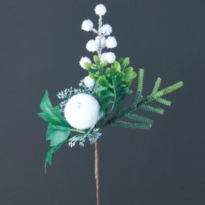 Ветка декоративная с белыми ягодами и яблоком 28 см 50110