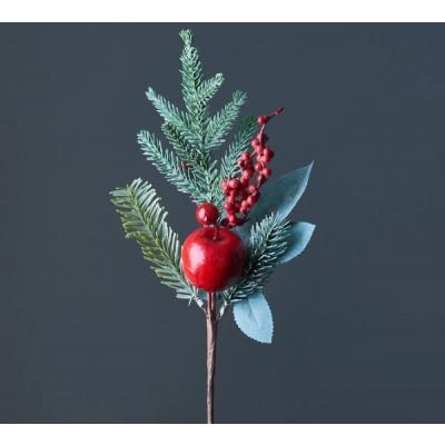 Ветка декоративная с красными ягодами и яблоком 37 см 50117