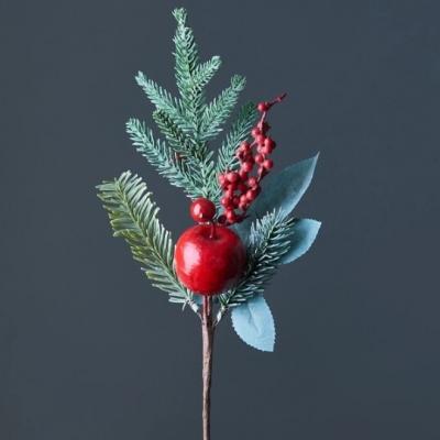 Ветка декоративная с красными ягодами и яблоком 37 см 50117