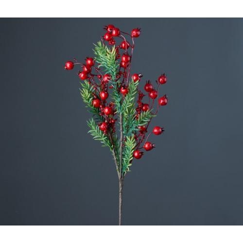 Ветка декоративная с красными ягодами шиповника 78 см 50118