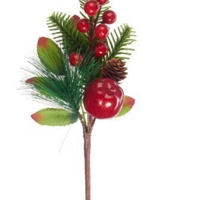 Ветка с красными ягодами и шишкой 23 см 50135