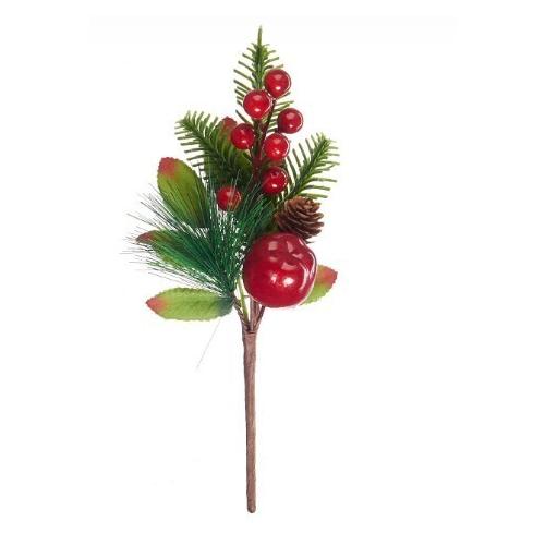Ветка с красными ягодами и шишкой 23 см 50135