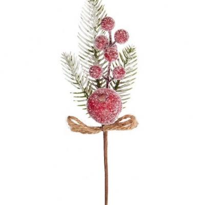 Ветка заснеженная с яблоком и ягодами 24 см 50129