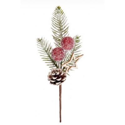 Ветка заснеженная с ягодами, шишкой и звездочкой 22 см 50132