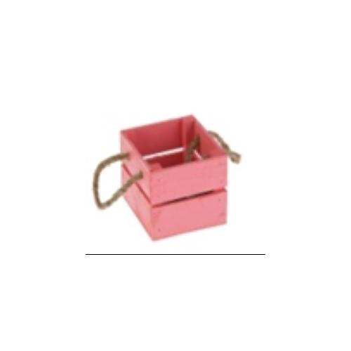 Ящик деревянный с веревочной ручкой (13*12.5*9) розовый 230274