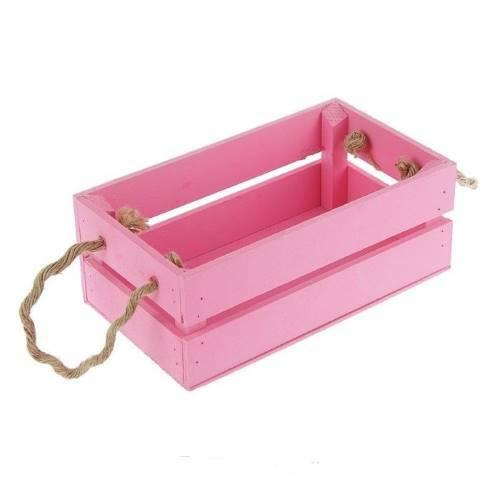 Ящик деревянный с веревочной ручкой (24.5*13*9) розовый 230284