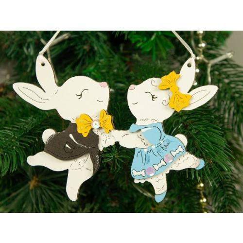Ёлочное украшение деревянное 'Зайки-парочка' 15.5*11 см Голубой/желтый 153963