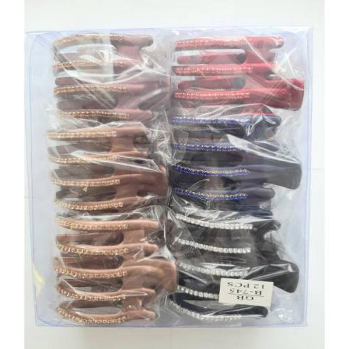 Заколка краб боковой со стразами 746 в уп 12 шт ассорти