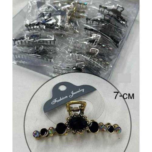 Заколка краб для волос 7 см металл со стразами Дуга с камнем 130715