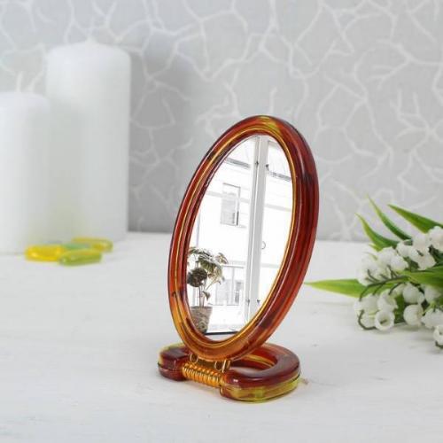 Зеркало складное-подвесное 2х-стороннее с увеличением 6*9 см Коричневое 570754